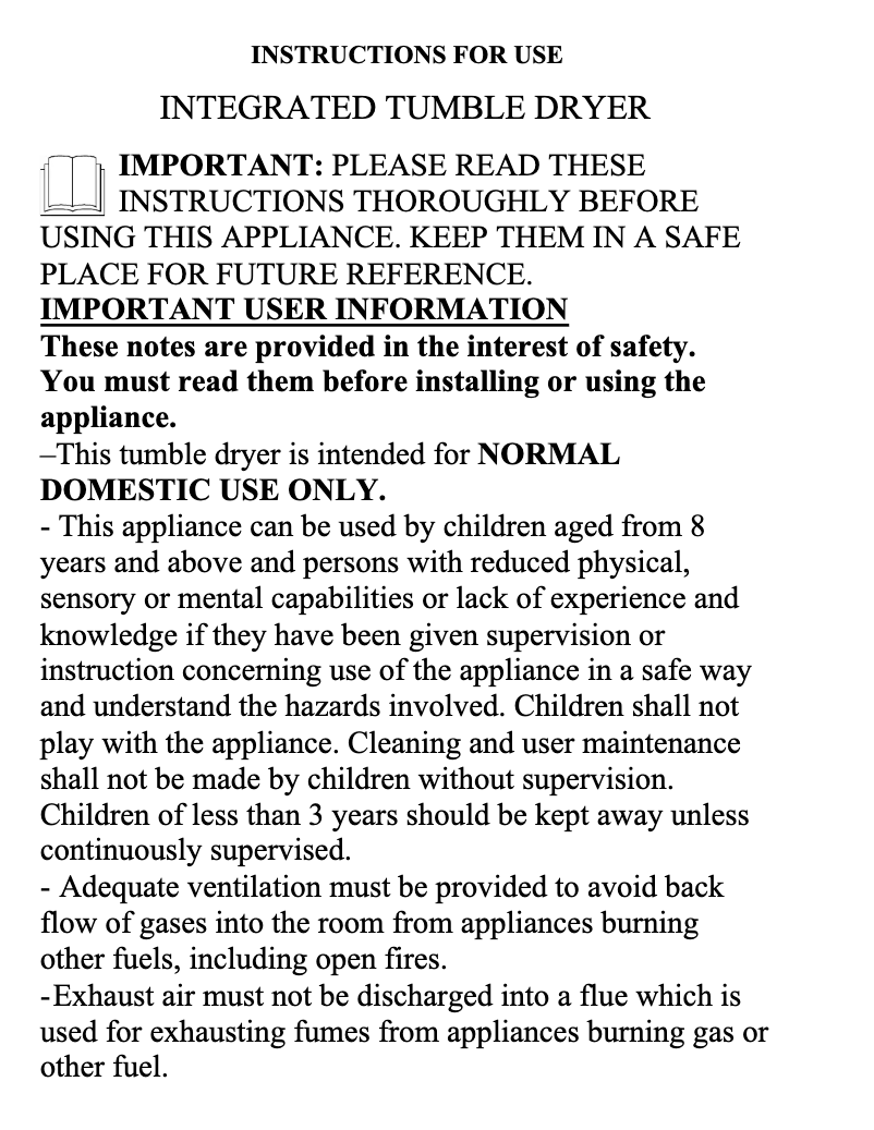 Page n°1 - Manuel utilisateur White Knight ITD70T