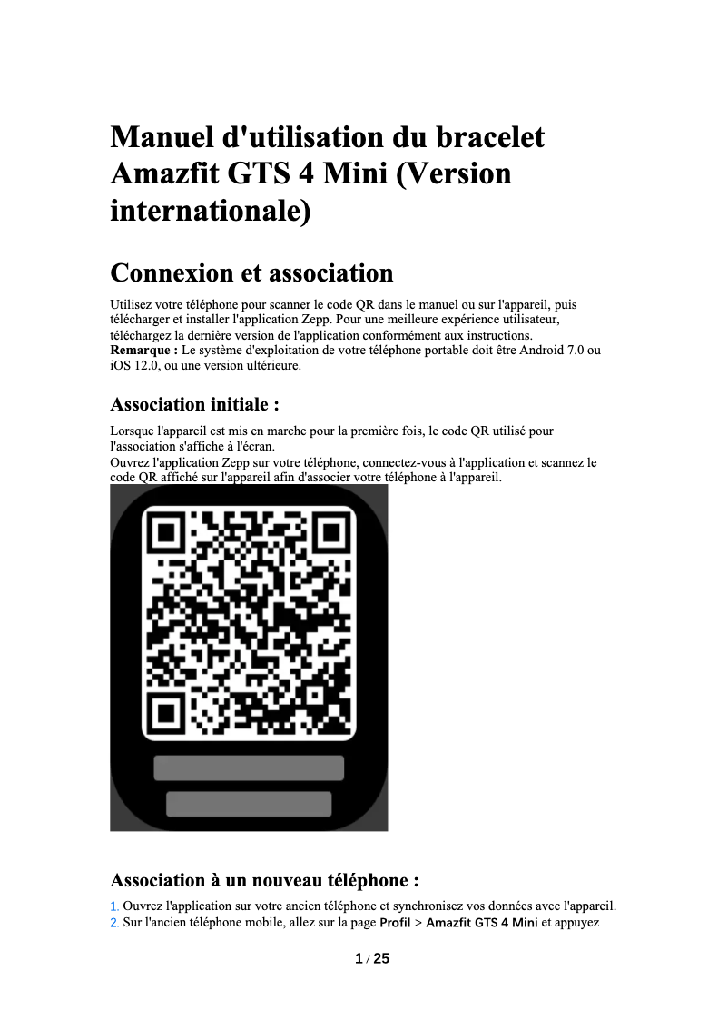 Image de la première page du manuel de l'appareil GTS 4 Mini