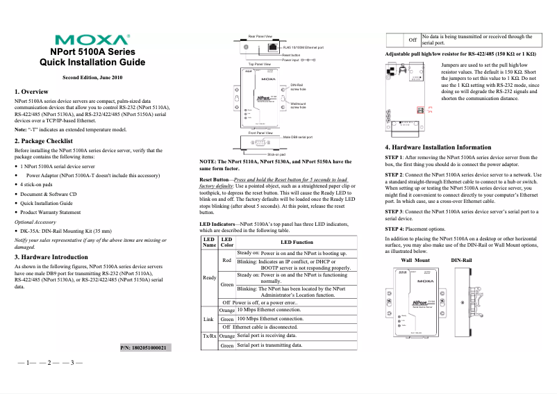 Page 1 de la notice Manuel utilisateur Moxa NPort 5110A