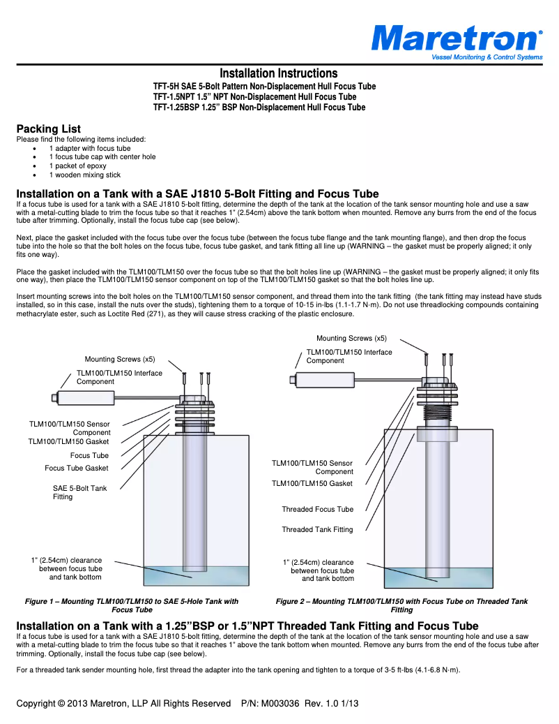 Page 1 de la notice Manuel utilisateur Maretron TLM150