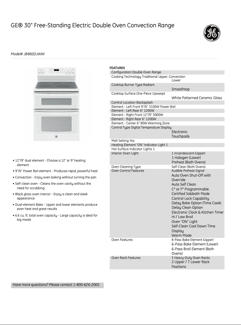 Página 1 del manual Ficha técnica GE JB860EJES