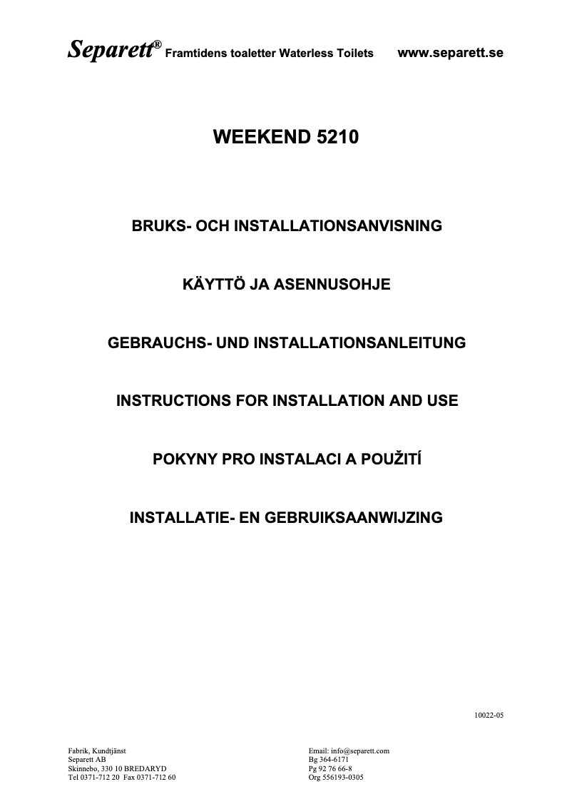 Page 1 de la notice Manuel utilisateur Separett Weekend 5210