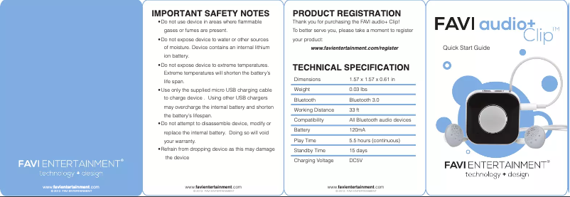 Page 1 de la notice Manuel utilisateur Favi Entertainment FEIBT-02-WH