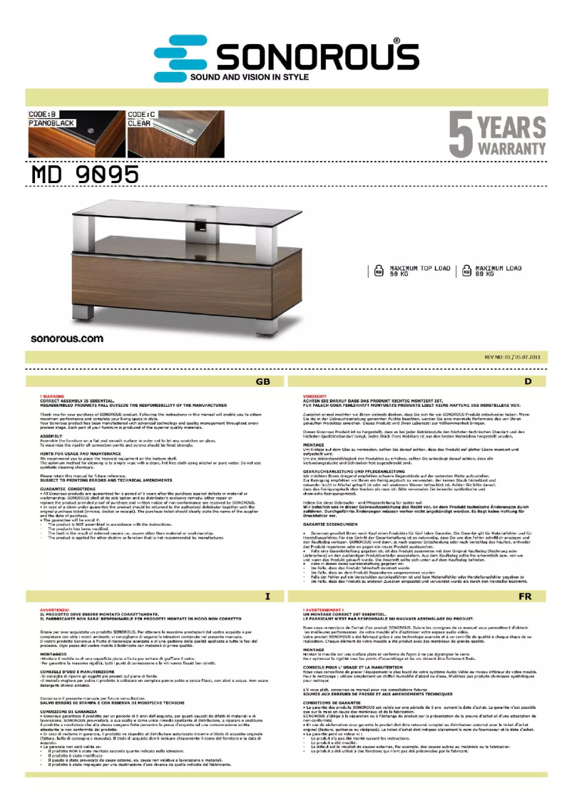 Page n°1 - Manuel utilisateur Sonorous MD 9095-C-INX-WHT