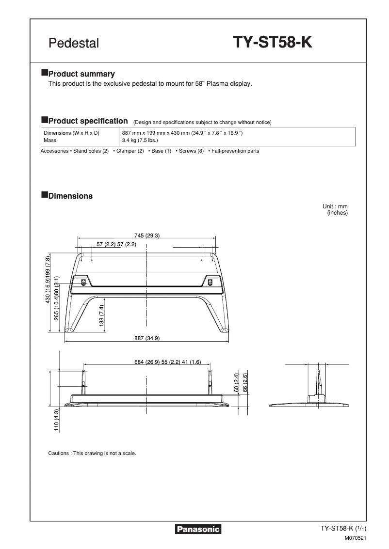Page 1 de la notice Manuel utilisateur Panasonic TY-ST58K