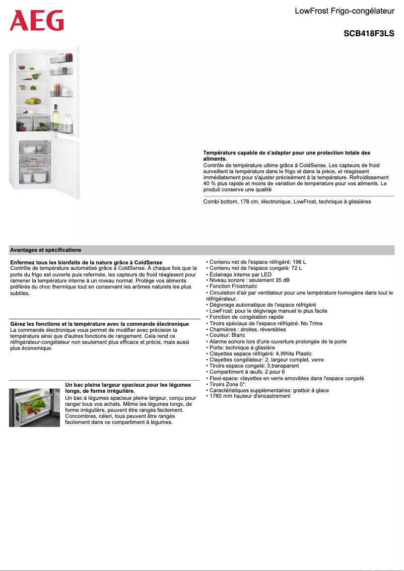 Page 1 de la notice Fiche technique AEG SCB418F3LS
