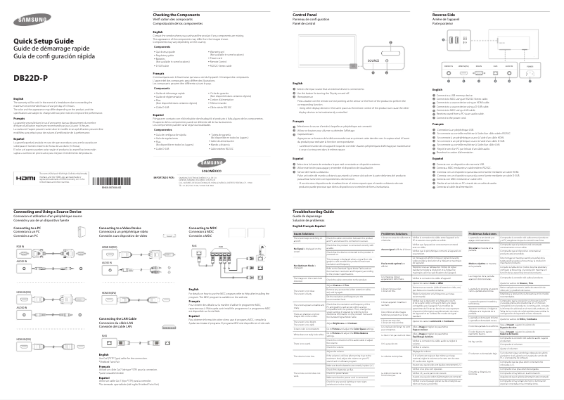 Page 1 de la notice Manuel utilisateur Samsung Smart Signage DB22D-P