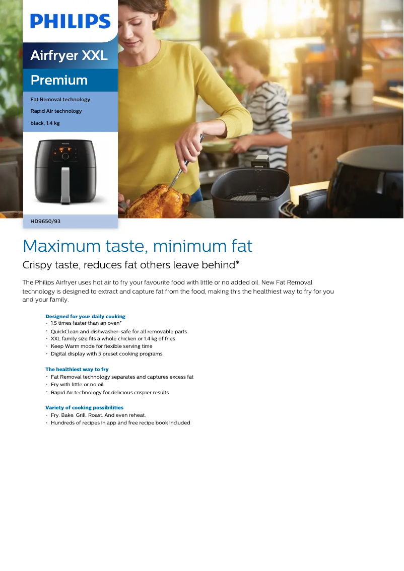 Imagen de la primera página del manual del dispositivo Avance Collection Airfryer XXL HD9650