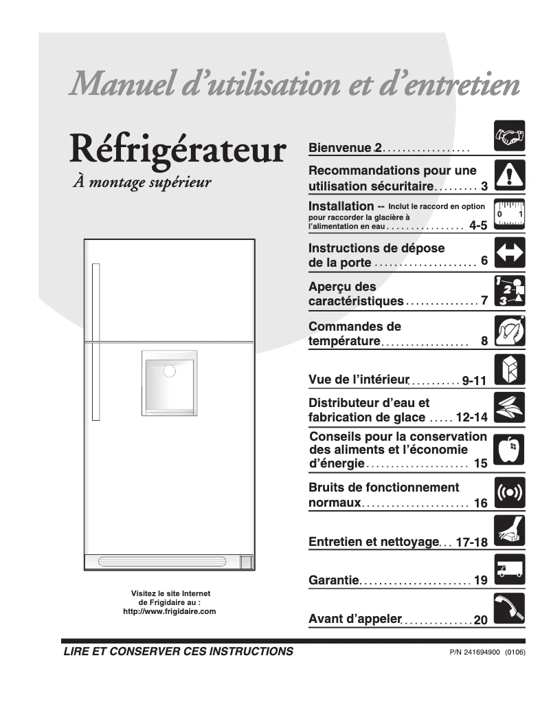 Página 1 del manual Manual de usuario Frigidaire GLRT188WDB