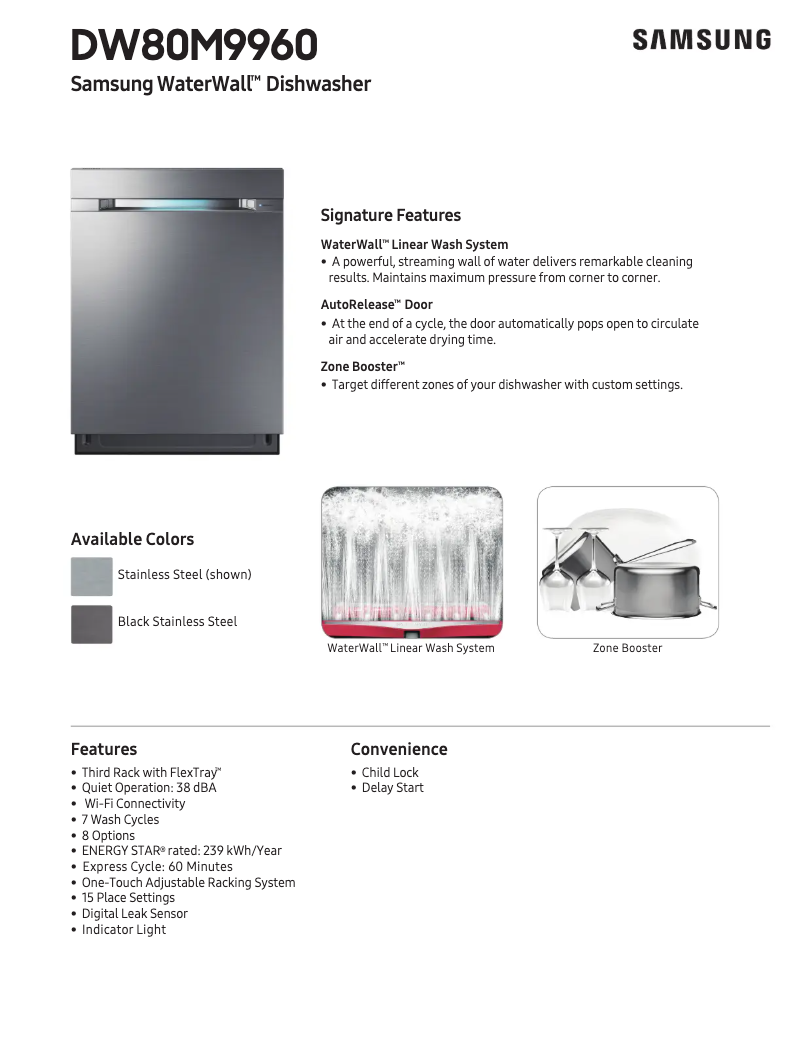 Página 1 del manual Ficha técnica Samsung DW80M9960U