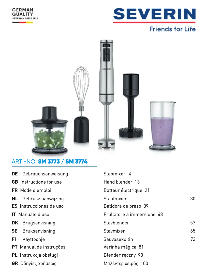 Page n°1 - Manuel utilisateur Severin SM 3773