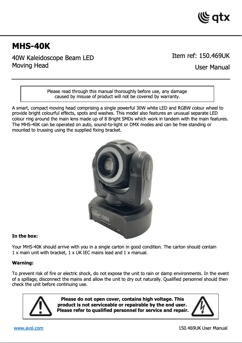 Page 1 de la notice Manuel utilisateur Qtx MHS-40K