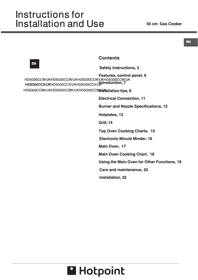 Page n°1 - Mode d'emploi Hotpoint HD5G00CCBK/UK