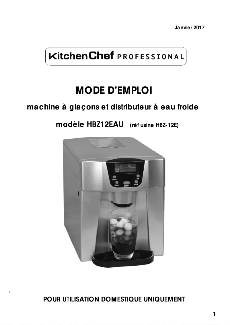 Page 1 de la notice Manuel utilisateur Kitchen Chef HBZ12EAU