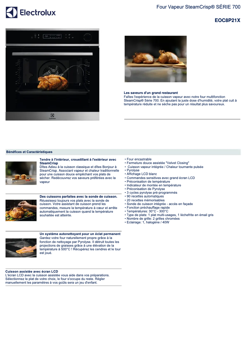 Page 1 de la notice Fiche technique Electrolux EOC8P21X