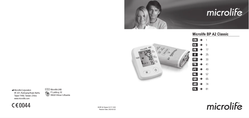 Page n°1 - Manuel utilisateur Microlife BP A2 Classic