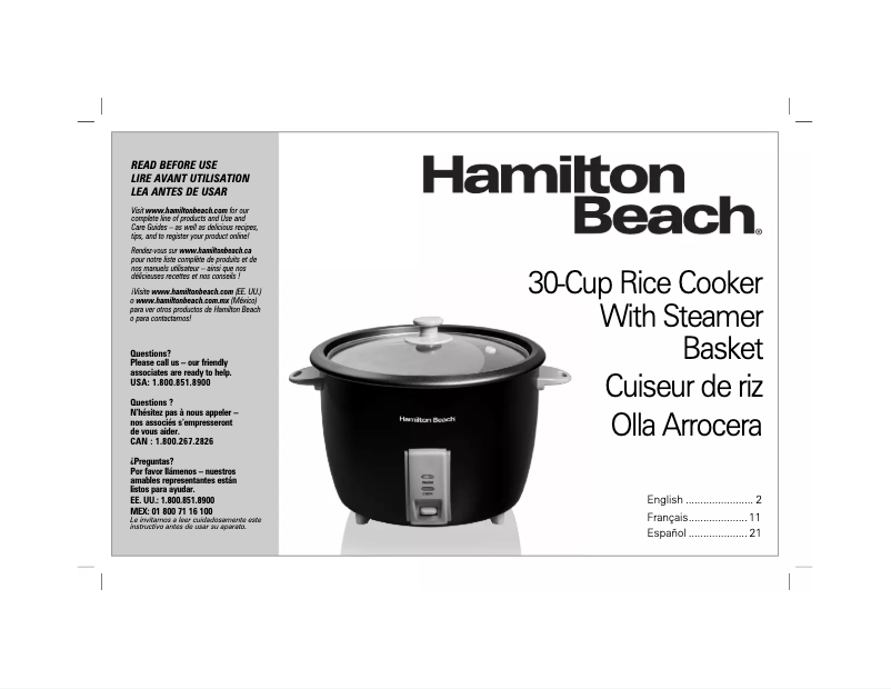 Page 1 de la notice Manuel utilisateur Hamilton Beach 37550