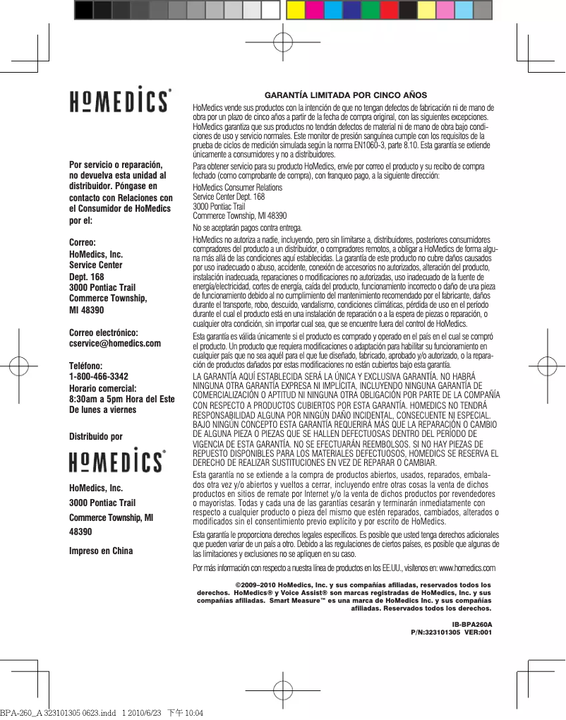 Page n°1 - Manuel utilisateur Homedics BPA-260