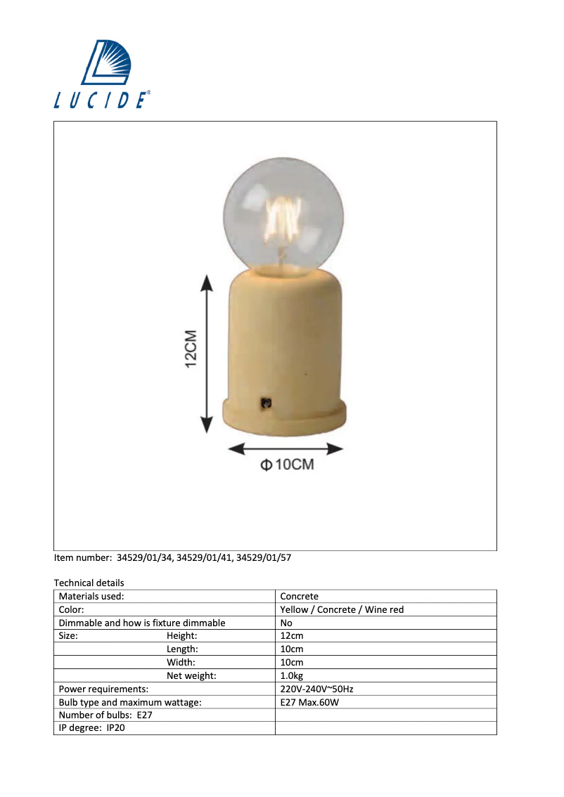 Page n°1 - Manuel utilisateur Lucide Mable 34529/01/34