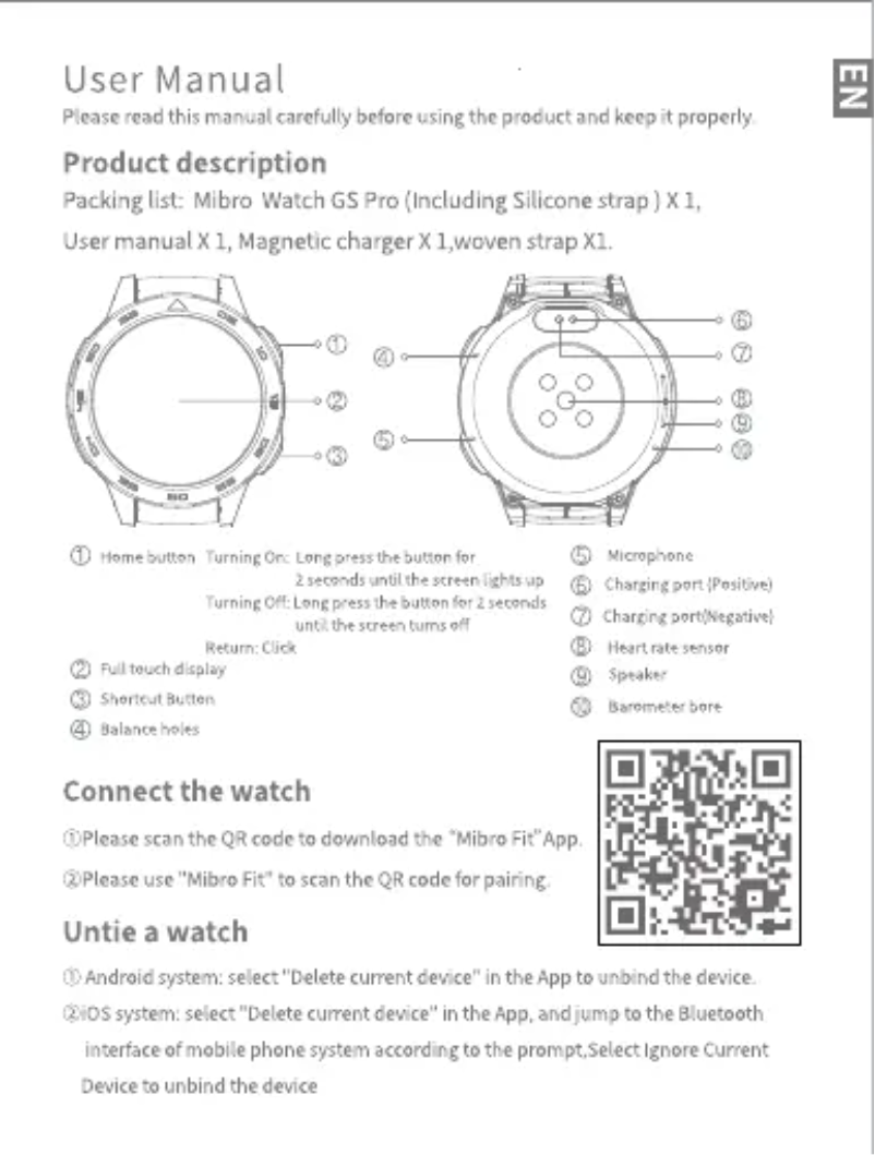 Page 1 de la notice Manuel utilisateur Mibro Watch GS Pro