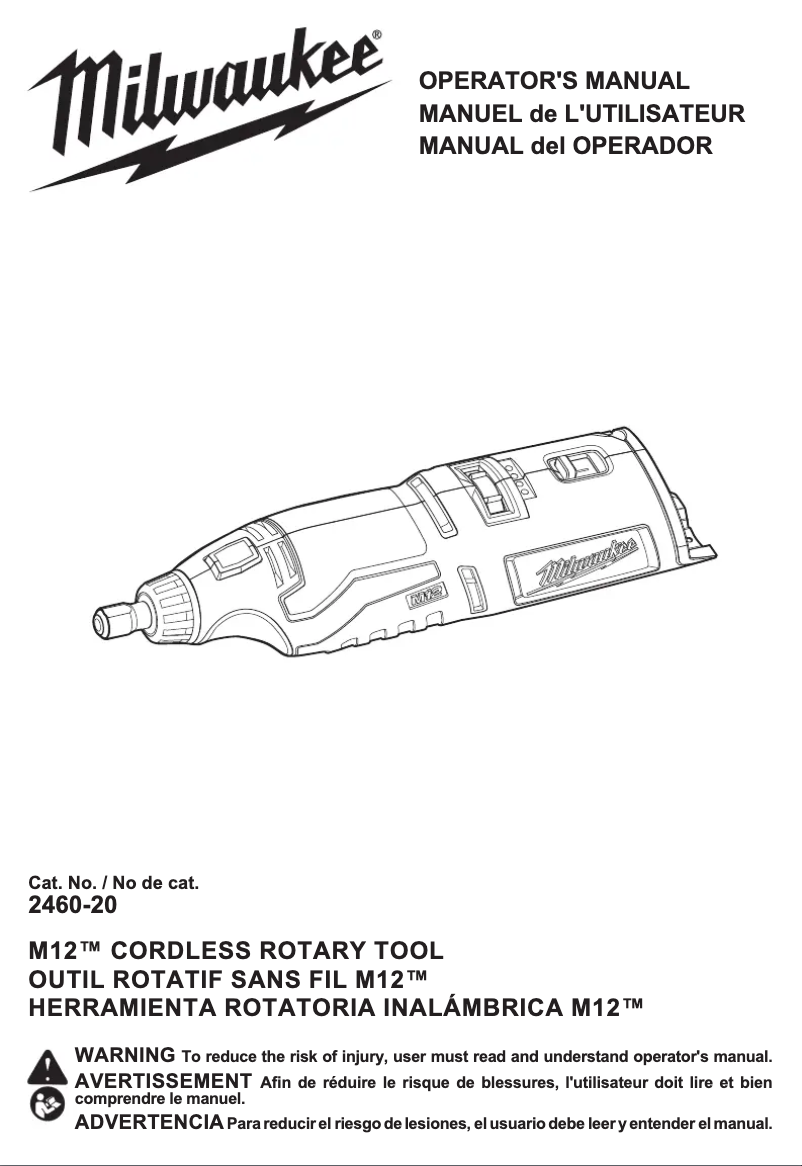 Page 1 de la notice Manuel utilisateur Milwaukee 2460-20