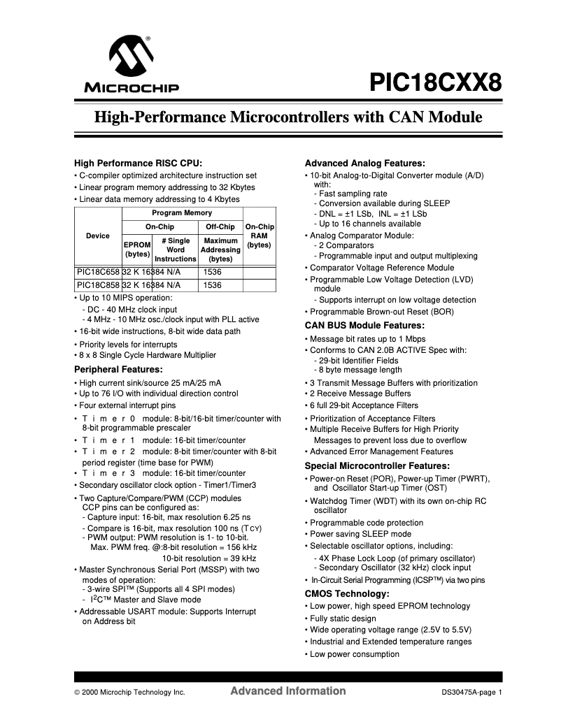 Image de la première page du manuel de l'appareil PIC18C858