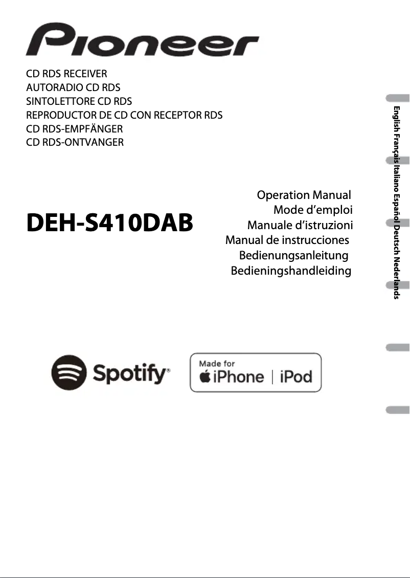 Page 1 de la notice Manuel utilisateur Pioneer DEH-S410DABAN