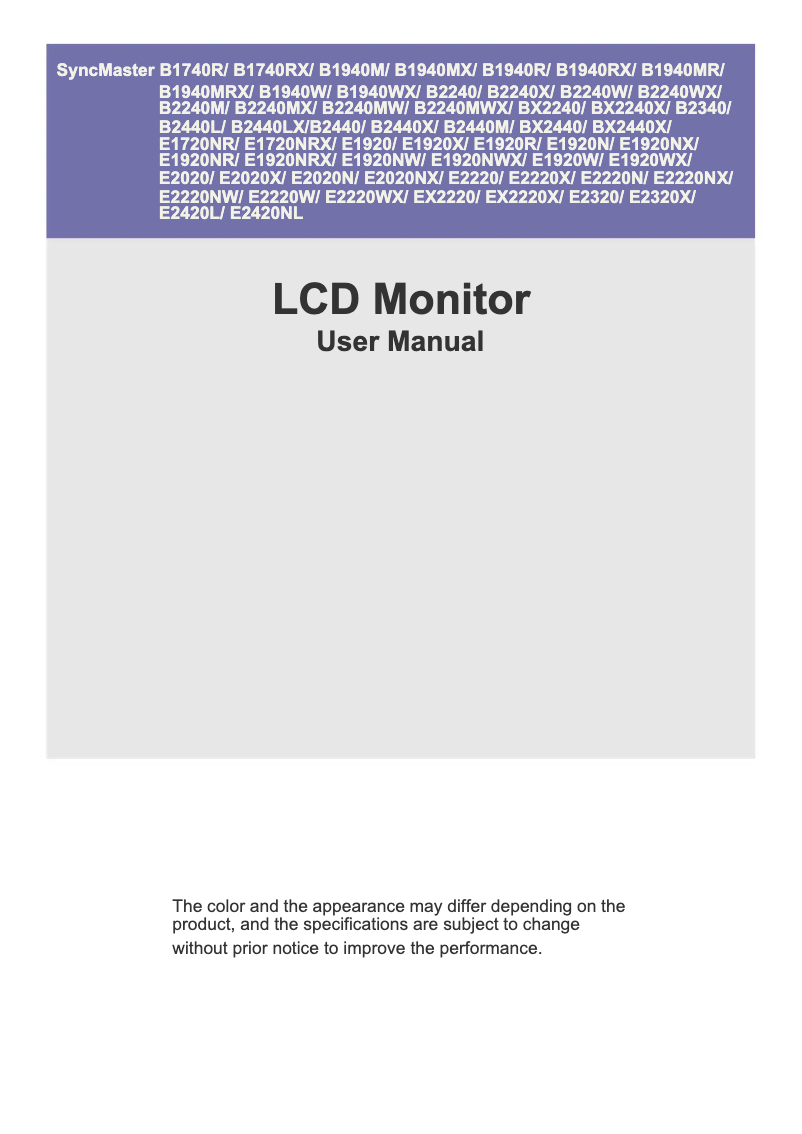 Image de la première page du manuel de l'appareil SyncMaster B2240W
