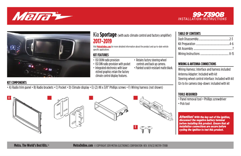 Page n°1 - Manuel utilisateur Metra 99-7390B