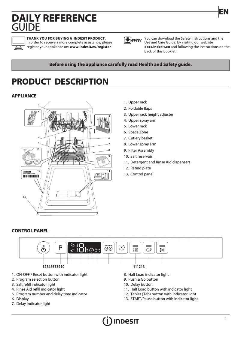 Page 1 de la notice Manuel utilisateur Indesit DSIO 3T224 E Z UK