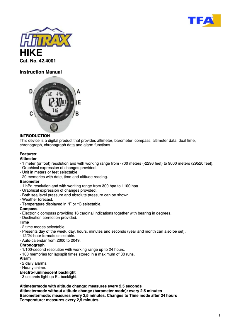 Page 1 de la notice Manuel utilisateur TFA 42.4001