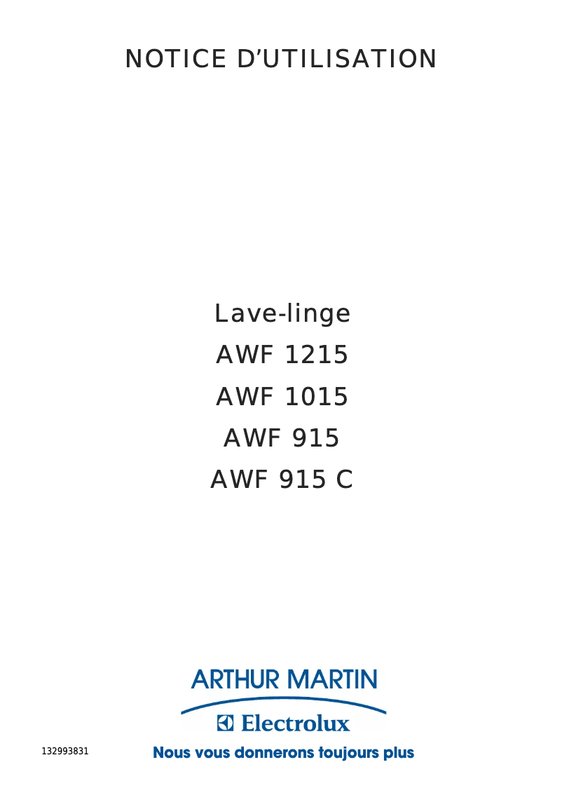 Page n°1 - Manuel utilisateur Arthur Martin-Electrolux AWF 1015