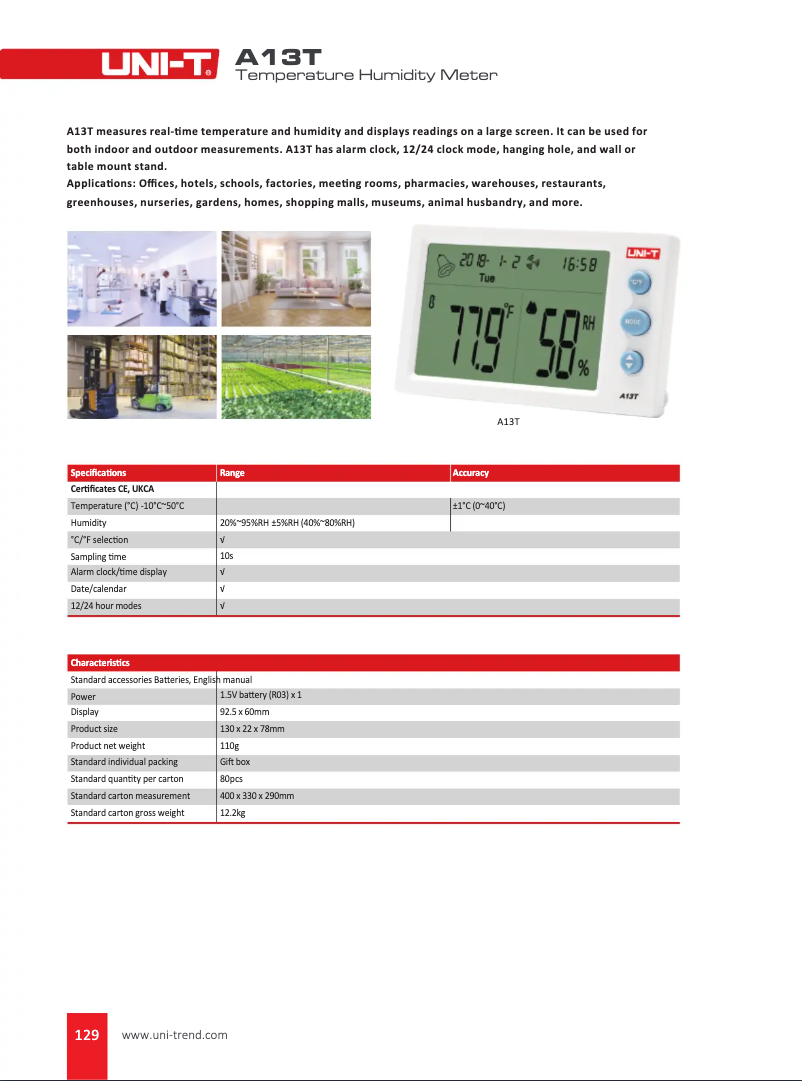 Page n°1 - Fiche technique Uni-T A13T