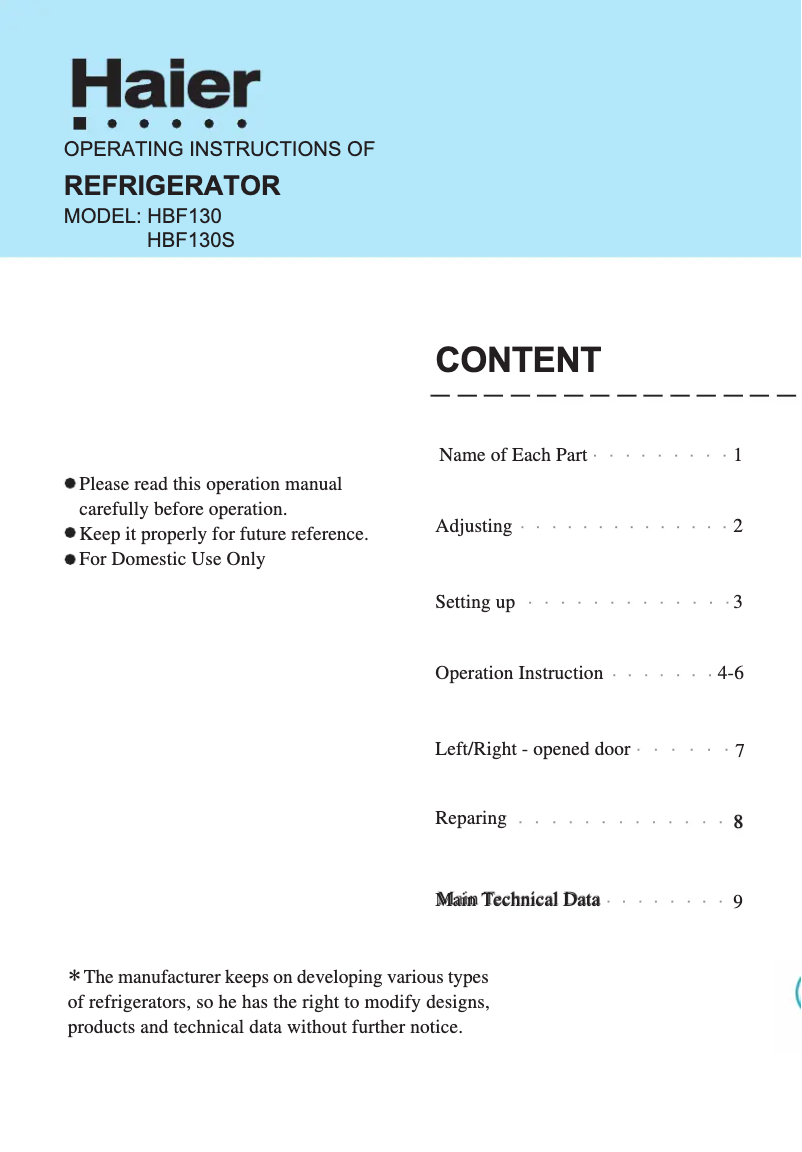 Página 1 del manual Manual de usuario Haier HBF130S