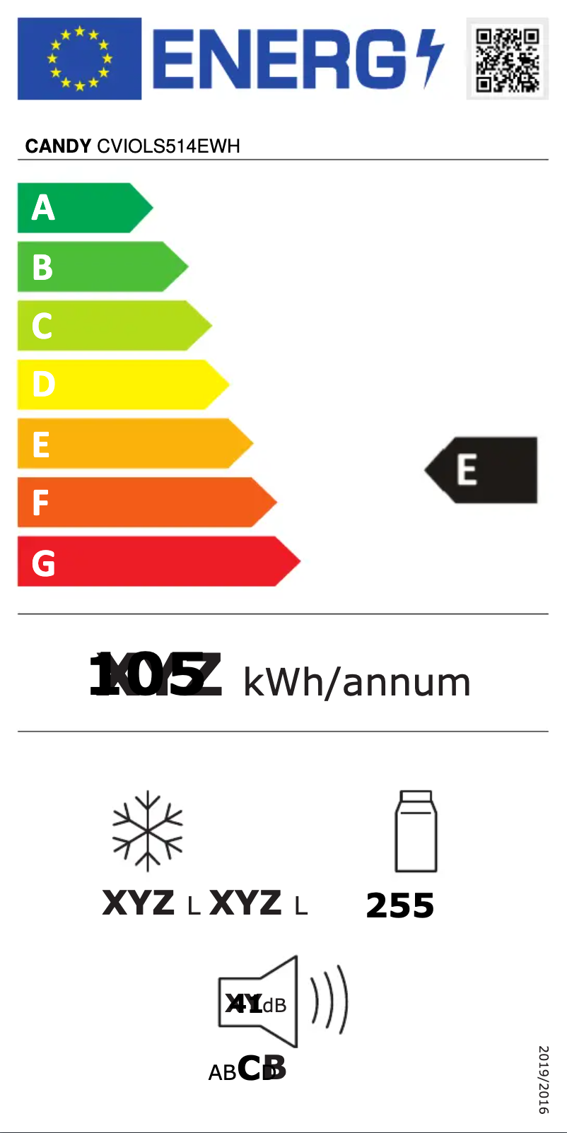 Page 1 de la notice Label énergétique Candy CVIOLS514EWH