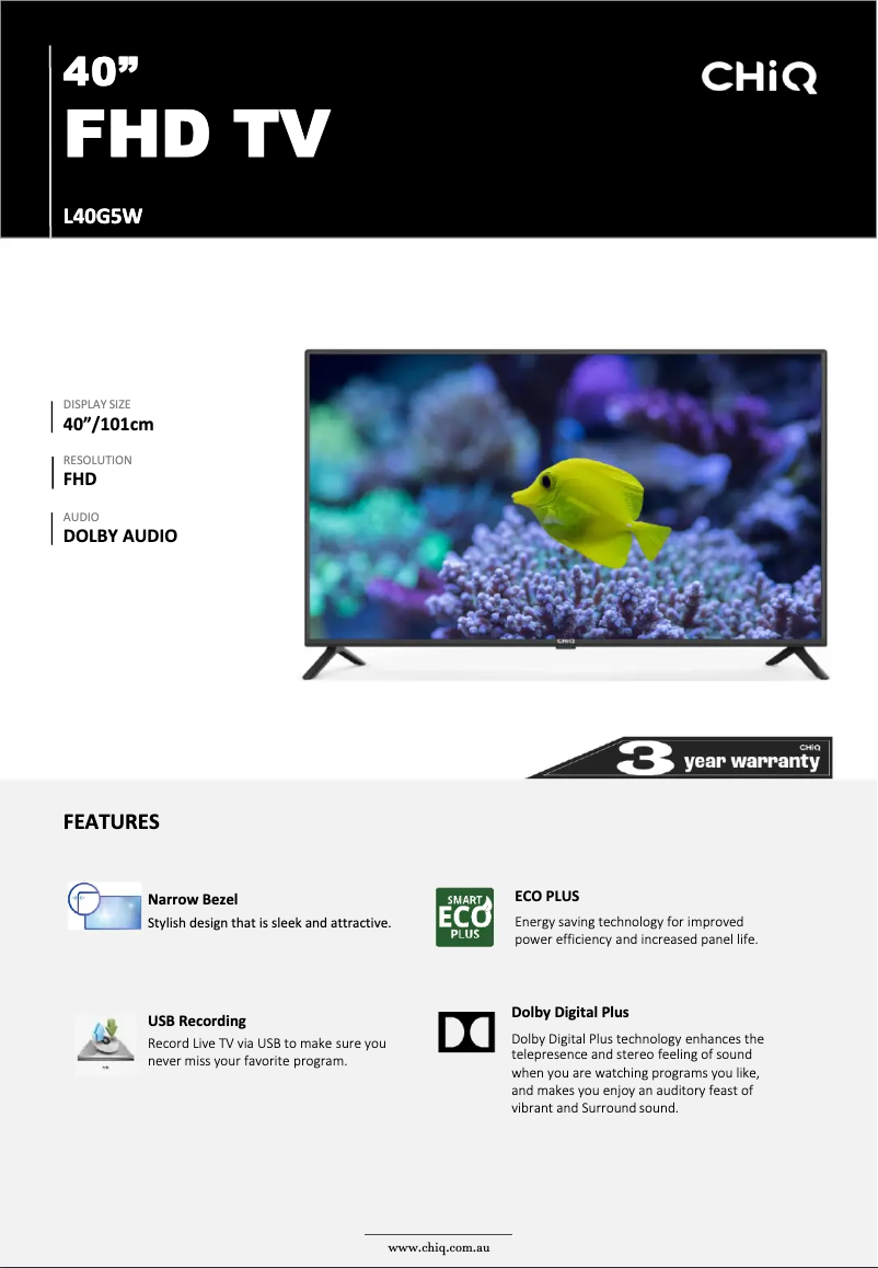 Page 1 de la notice Manuel utilisateur CHiQ L40G5W