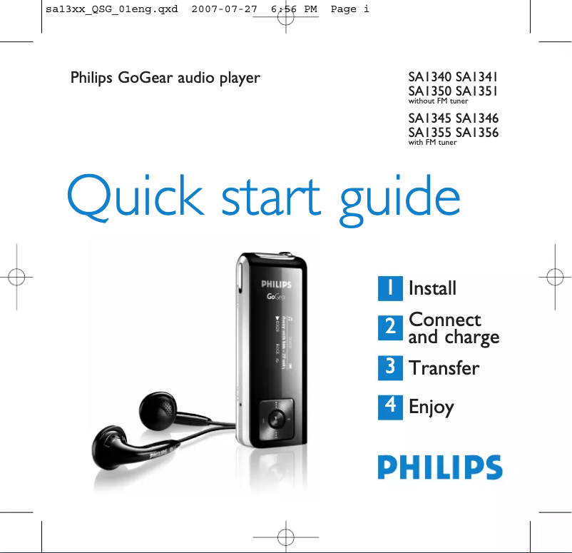 Page n°1 - Guide de démarrage rapide Philips GoGear SA1356