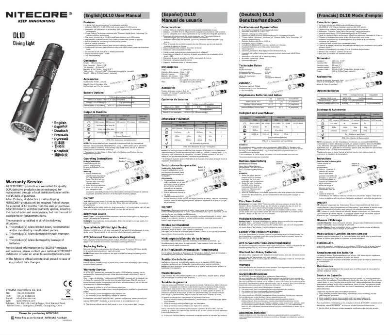 Page 1 de la notice Manuel utilisateur Nitecore DL10