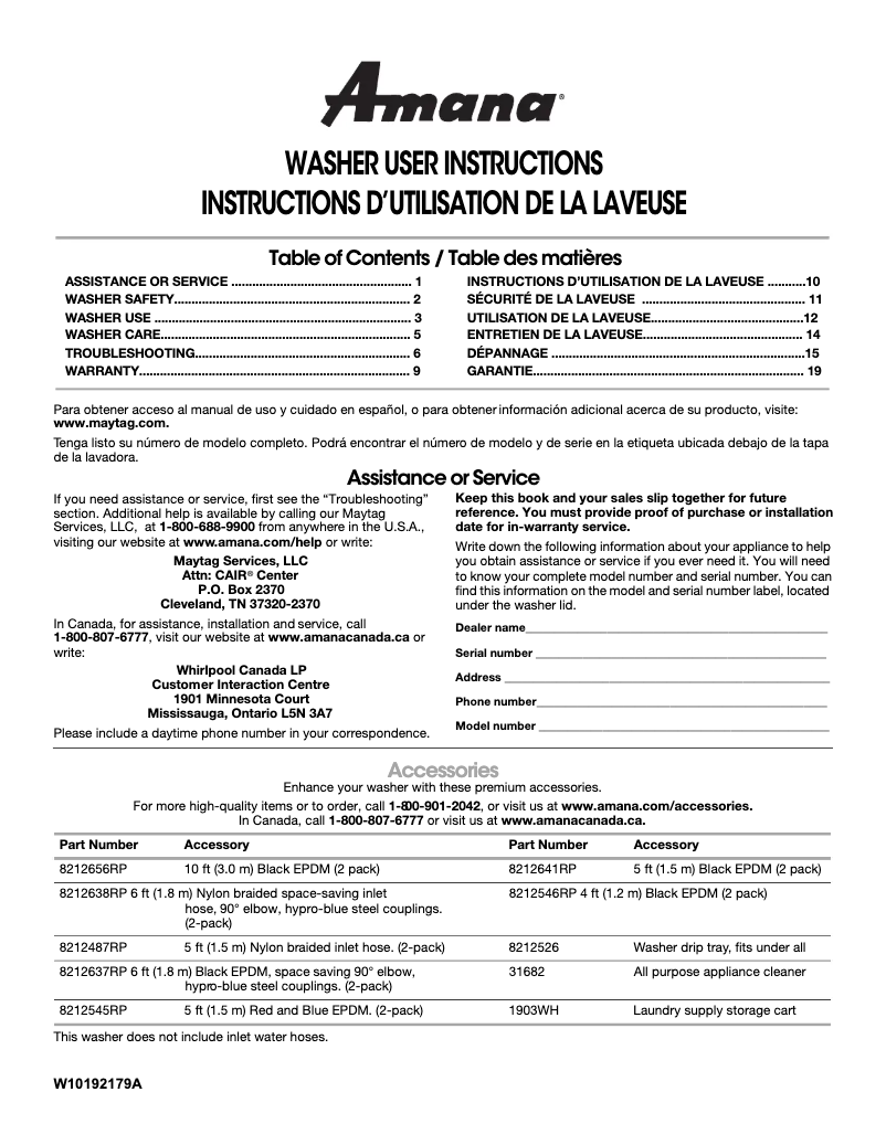 Page 1 de la notice Manuel utilisateur Amana NTW4500XQ