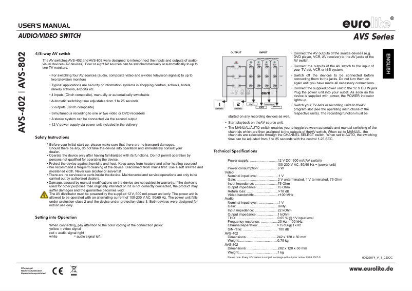 Image de la première page du manuel de l'appareil AVS-402