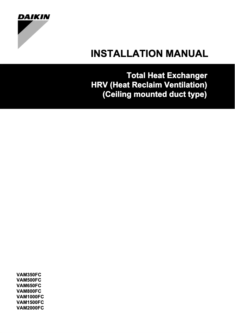 Page 1 de la notice Guide d'installation Daikin VAM2000FCVE