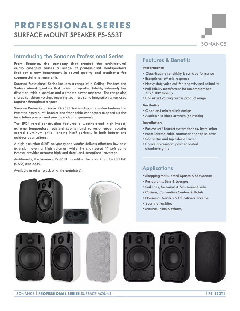 Page n°1 - Fiche technique Sonance Professional PS-P83T