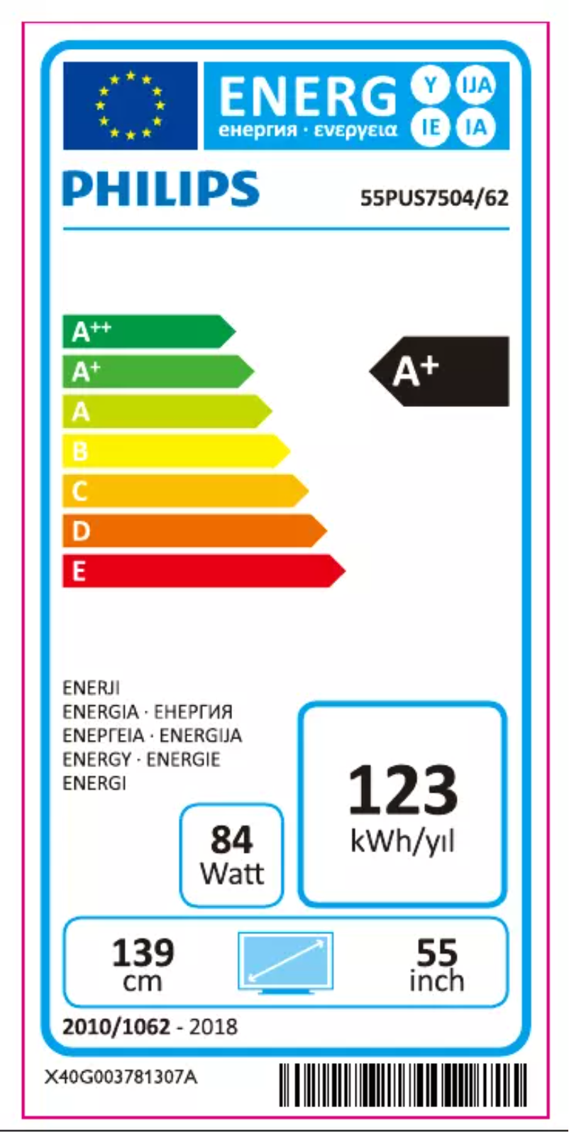 Página 1 del manual Etiqueta energética Philips 55PUS7504