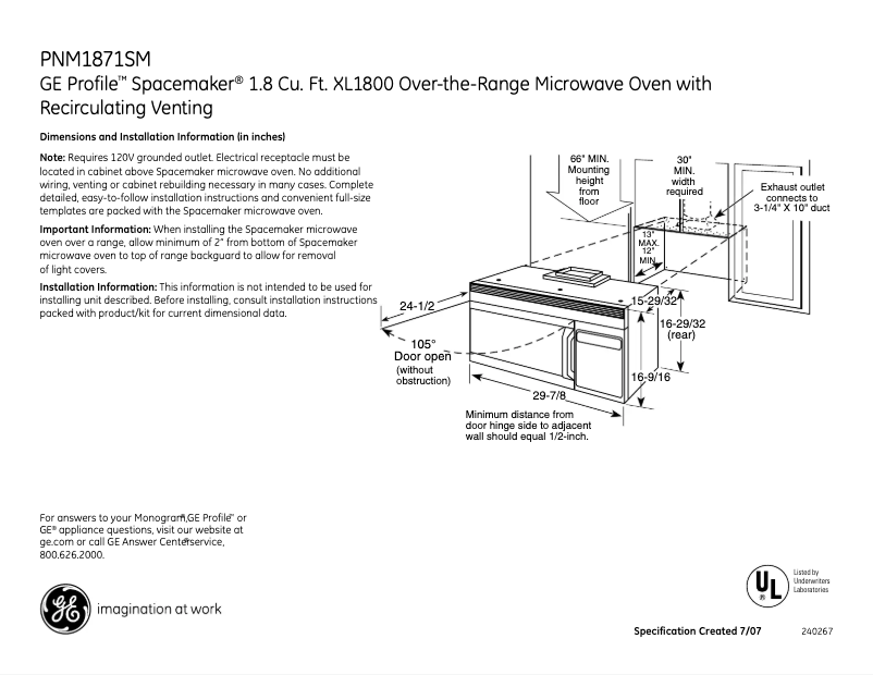 Page 1 de la notice Fiche technique GE PNM1871SMSS