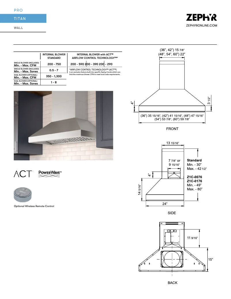 Page 1 de la notice Fiche technique Zephyr Titan AK7660BS