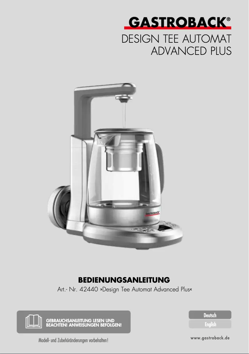 Image de la première page du manuel de l'appareil Design Tee Automat Advanced Plus 42440