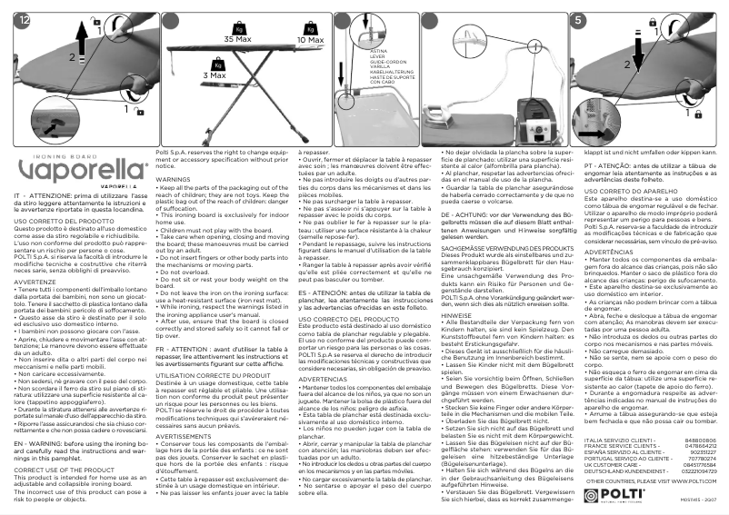 Page 1 de la notice Manuel utilisateur Polti Vaporella Ironing Board