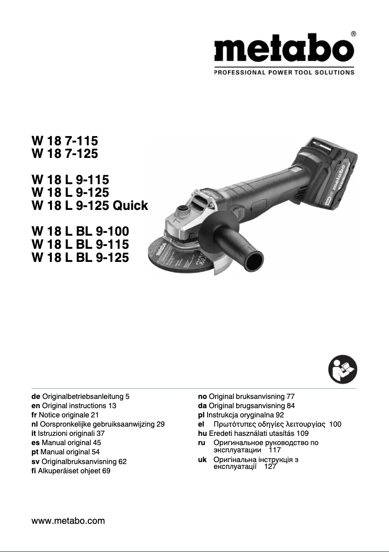Page 1 de la notice Manuel utilisateur Metabo W 18 L BL 9-125