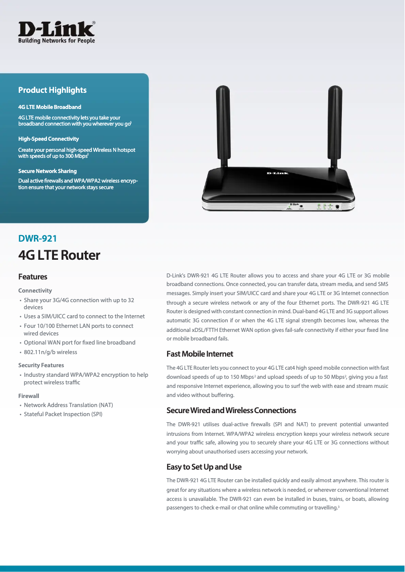 Page 1 de la notice Fiche technique D-Link DWR-921