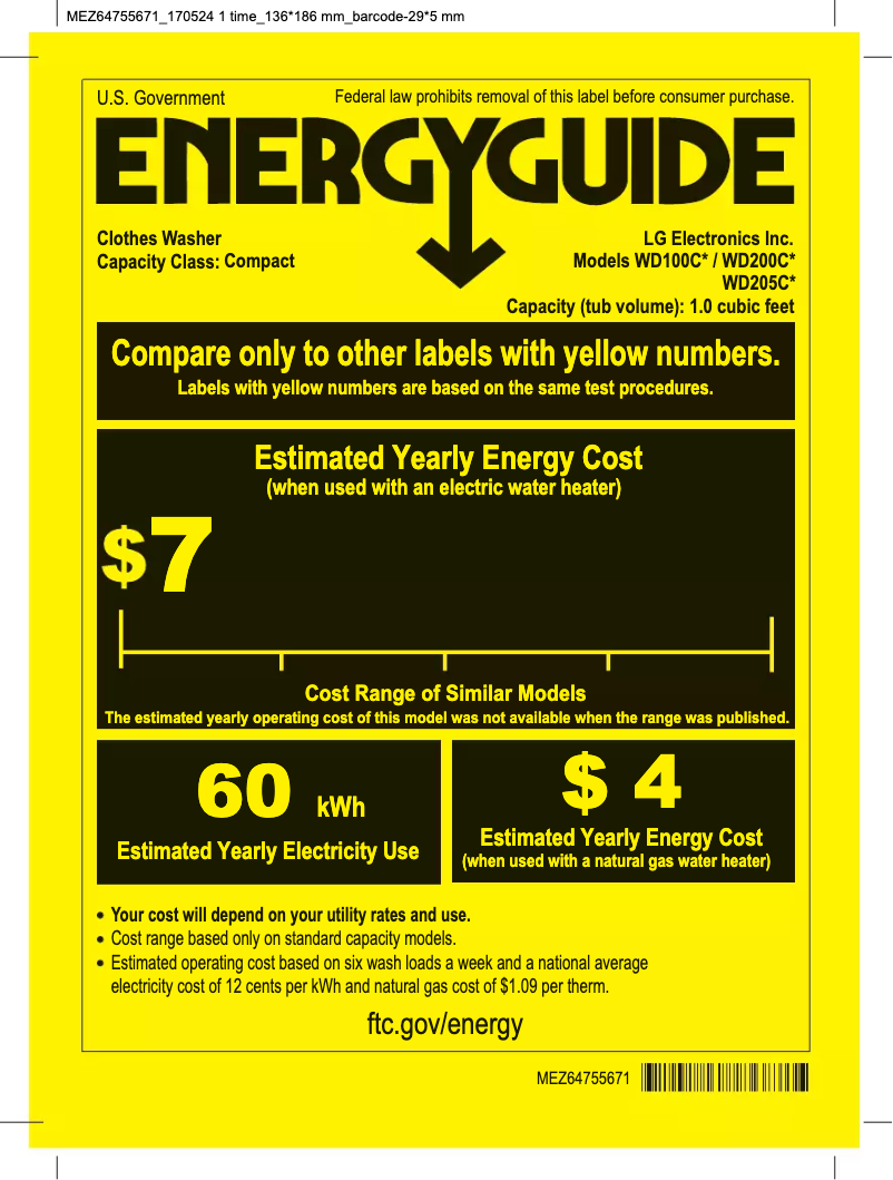 Page n°1 - Label énergétique LG WD205CK